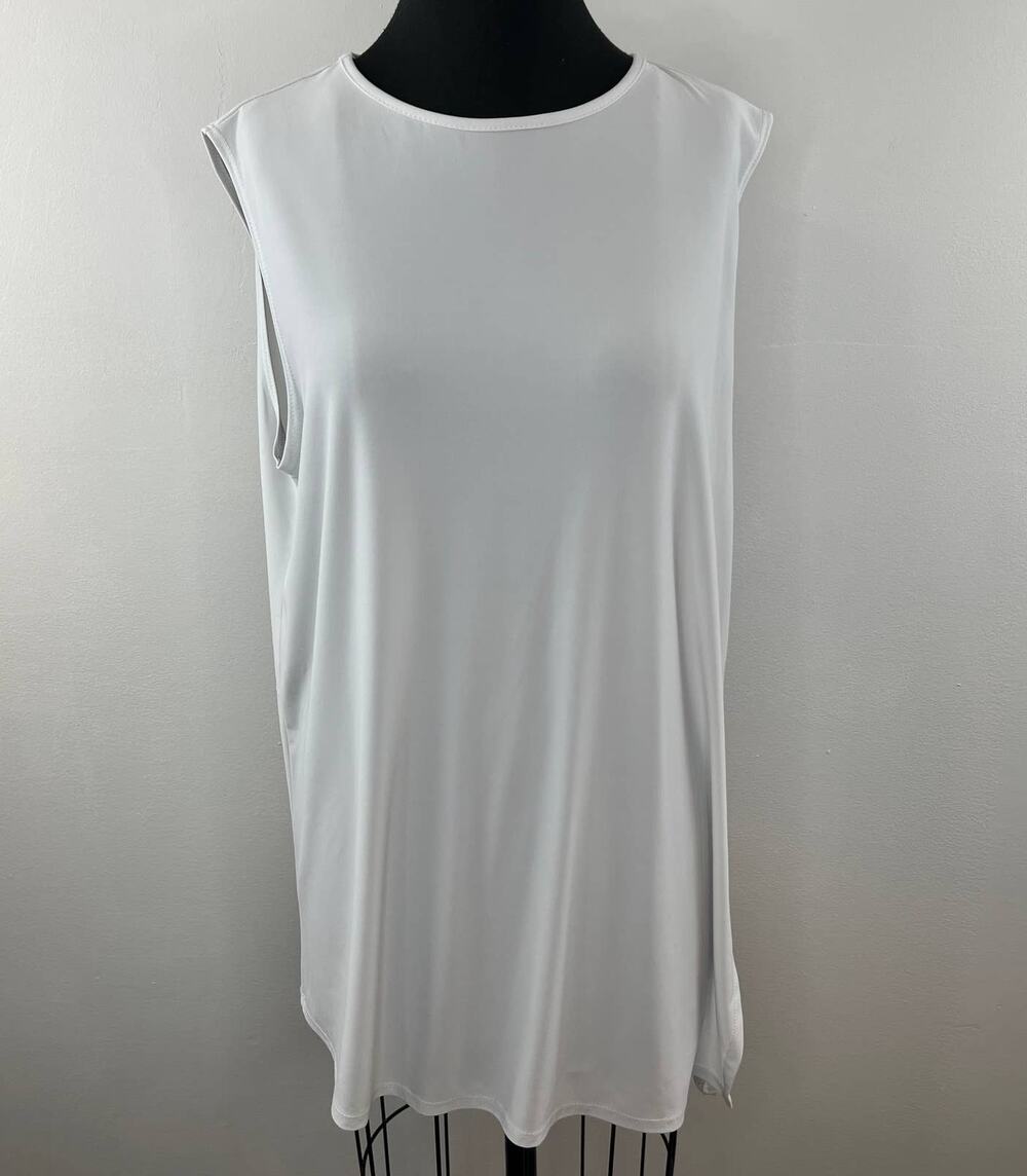 Clara Sun Woo White Stretch Jersey Knit Sleeveless Crew Pullover Tunic Top XL